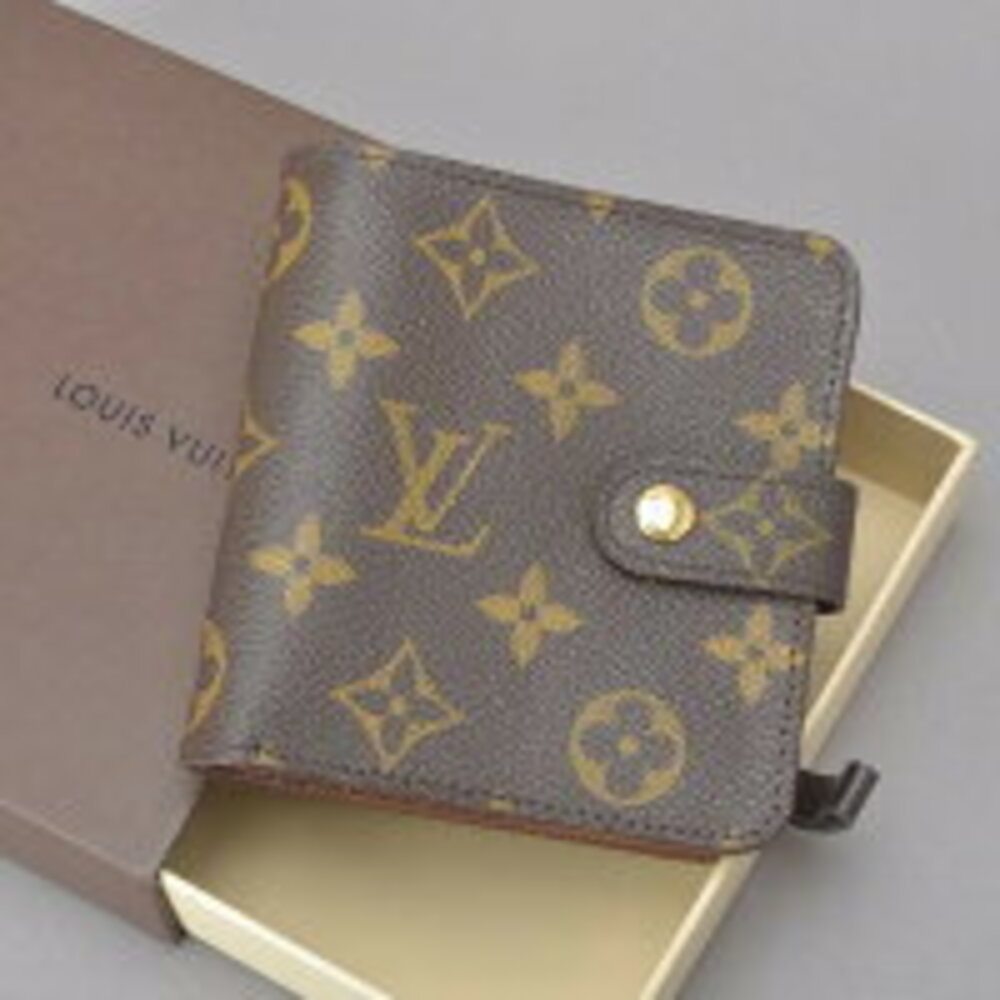 Louis Vuitton Compact Zip Bi fold Wallet Monogram Leather Brown